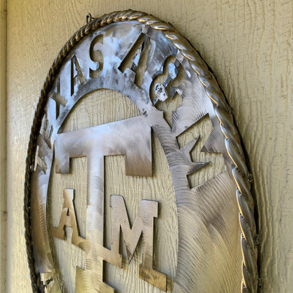 24" TEXAS A&M WIDE BAND RAW METAL CUSTOM VINTAGE CRAFT WALL ART TEAM SIGN HANDMADE
