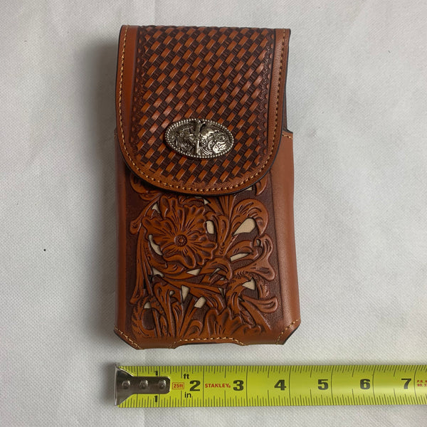 #LG2003 7.5" RODEO TAN BROWN & BEIGE LEATHER POUCH EXTRA LARGE  BELT LOOP HOLSTER CELL PHONE CASE UNIVERSAL OVERSIZE