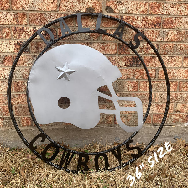 24", 32",36" DALLAS COWBOYS HELMET SIGN SILVER & BLACK CUSTOM METAL VINTAGE CRAFT TEAM SIGN HANDMADE