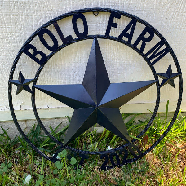 KOLET FAMILY STYLE YOUR CUSTOM FAMILY NAME STAR METAL BARN STAR ROPE RING KOLET FAMILY WESTERN HOME DECOR VINTAGE RUSTIC BROWN NEW HANDMADE 24",32",34",36",40",42",44",46",50"