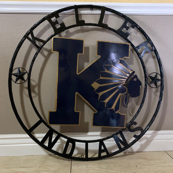 KELLER INDIANS CUSTOM VINTAGE METAL CRAFT WALL ART TEAM SIGN WESTERN HOME DECOR NEW