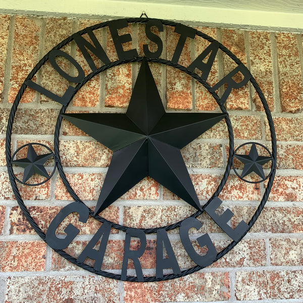 LONESTAR GARAGE STYLE CUSTOM BARN NAME STAR LONESTAR GARAGE METAL NAME BARN STAR WITH TWISTED ROPE RING 3d STAR ART WESTERN HOME DECOR RUSTIC BROWN