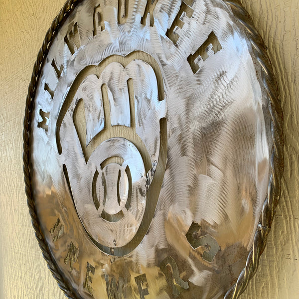 24" MILWAUKEE BREWERS RAW METAL WIDE BAND DISC STYLE CUSTOM METAL VINTAGE CRAFT TEAM SIGN HANDMADE