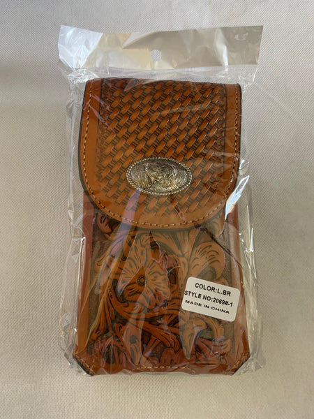 L_2069-1  7" ROOSTER TAN BROWN LEATHER POUCH EXTRA LARGE  BELT LOOP HOLSTER CELL PHONE CASE UNIVERSAL OVERSIZE