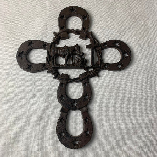 #Si56356 COWBOY PRAYER WESTERN CROSS CAST IRON HOME DECOR NEW