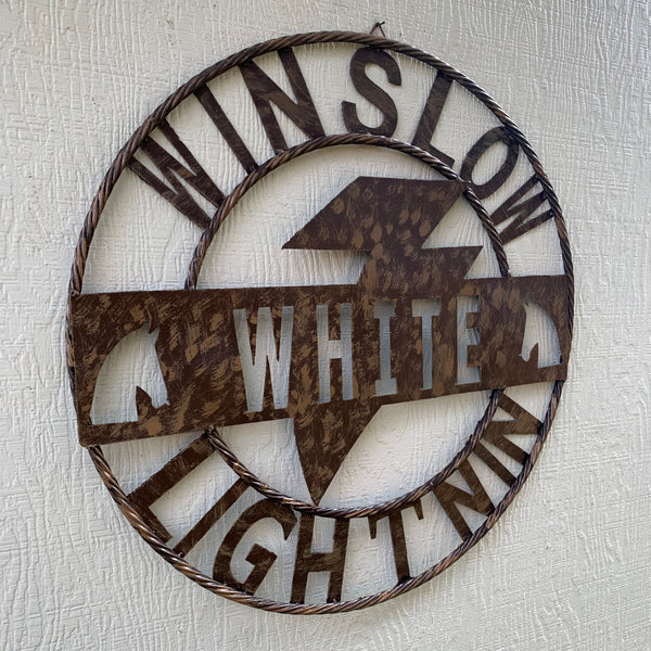 CUSTOM NAME LIGHTNIN HORSE SIGN RAW METAL BARN ROPE RING WESTERN HOME DECOR HANDMADE 24",32",36"
