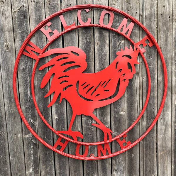 YOUR CUSTOM NAME RED ROOSTER LASERCUT METAL ART WITH RING DESIGN WESTERN METAL ANIMAL ART HOME WALL DECOR BRAND NEW