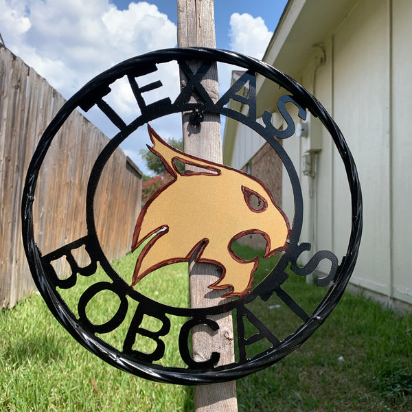 12" TEXAS BOBCATS CUSTOM METAL VINTAGE CRAFT SIGN TEAM WESTERN HOME DECOR HANDMADE