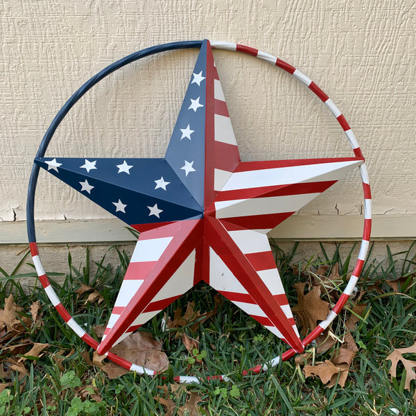 PEACE STAR METAL RED WHT BLUE STAR WESTERN HOME DECOR HANDMADE 12",16",24",32"36",38",40",48"