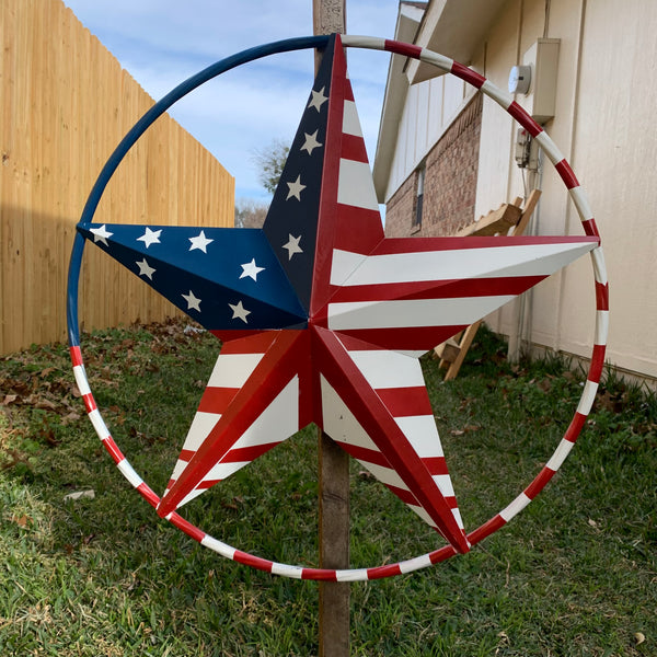 PEACE STAR METAL RED WHT BLUE STAR WESTERN HOME DECOR HANDMADE 12",16",24",32"36",38",40",48"