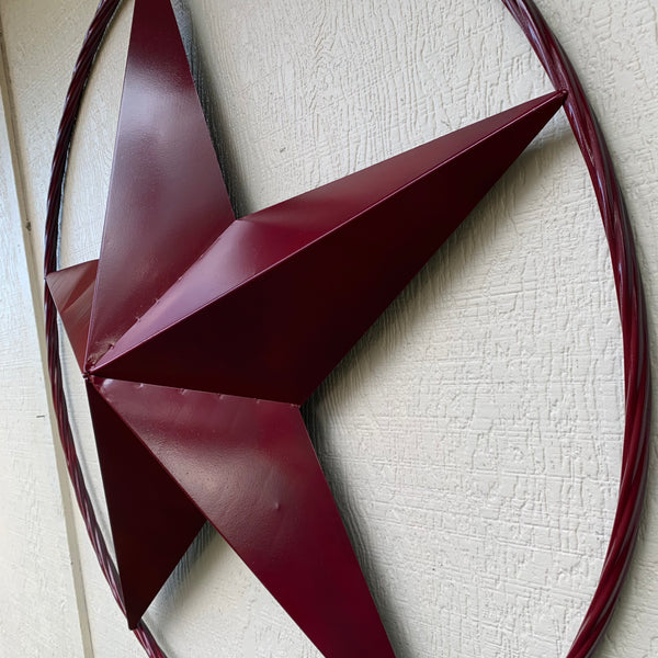 CRANBERRY BURGUNDY STAR RED STAR BARN METAL LONESTAR TWISTED ROPE RING WALL ART WESTERN HOME DECOR BRAND NEW