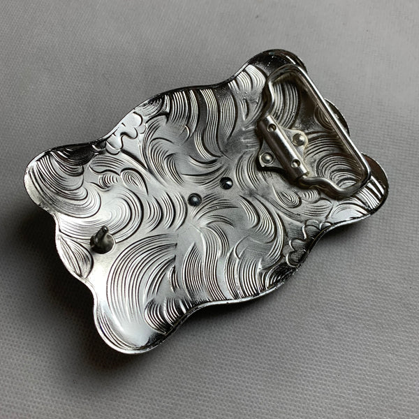4.5" X 3.5" RODEO BELT BUCKLE BLACK SILVER & GOLD WESTERN BUCKLE FASHION ART NEW #EH12269