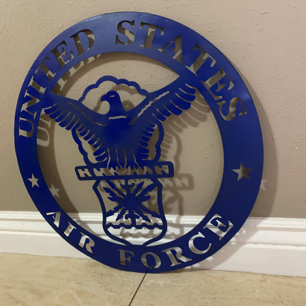 24" US AIR FORCE LASERCUT BLUE MILITARY METAL WALL ART AIRFORCE WESTERN HOME DECOR NEW
