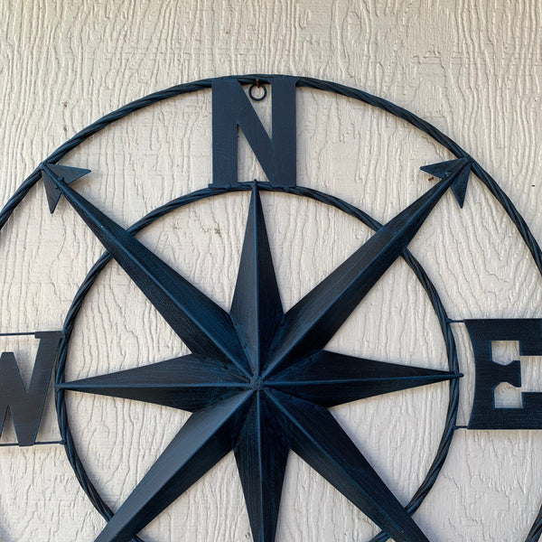 #SI_B8235 COMPASS NAVY BLUE 24" METAL SIGN WESTERN HOME DECOR HANDMADE NEW