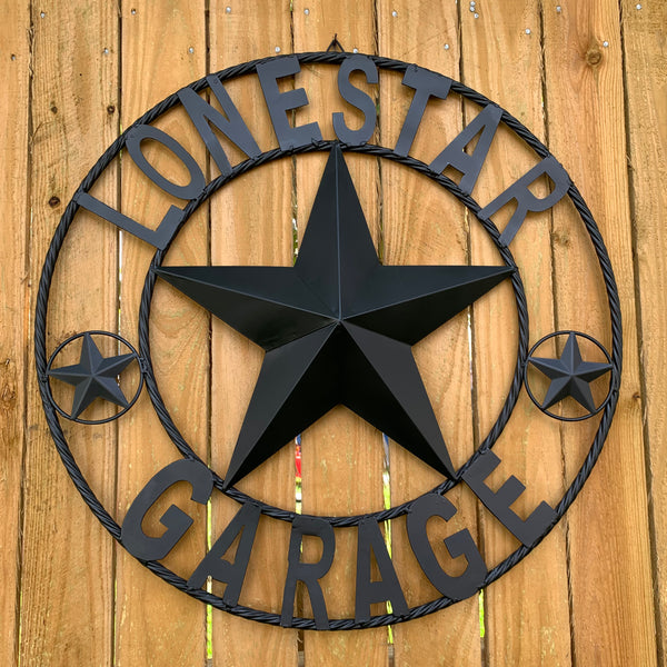 LONESTAR GARAGE STYLE CUSTOM BARN NAME STAR LONESTAR GARAGE METAL NAME BARN STAR WITH TWISTED ROPE RING 3d STAR ART WESTERN HOME DECOR RUSTIC BROWN
