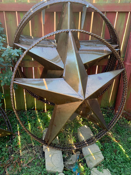 #EH10507 TEXAS GIANT 8,6,5,4 FOOT NATURAL RUSTIC SEALED COATED LARGE OVERSIZE METAL LONESTAR GENUINE RUST PATINA LONE STAR TWISTED ROPE RING 4,5,6,8 FOOT