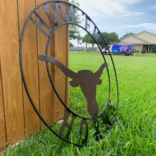 HOOKEM HORNS GLOSSY BLACK TEXAS LONGHORNS HOOK EM METAL CUSTOM VINTAGE CRAFT WALL ART TEAM SIGN HANDMADE