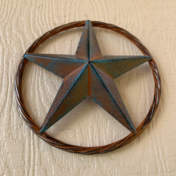 TURQUOISE DISTRESSED BARN METAL STAR WESTERN HOME DECOR ART HANDMADE