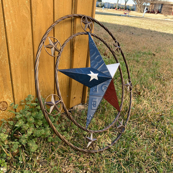 24" LICENSE PLATE MULTI STAR RED WHITE BLUE METAL BARN STAR WESTERN HOME DECOR NEW