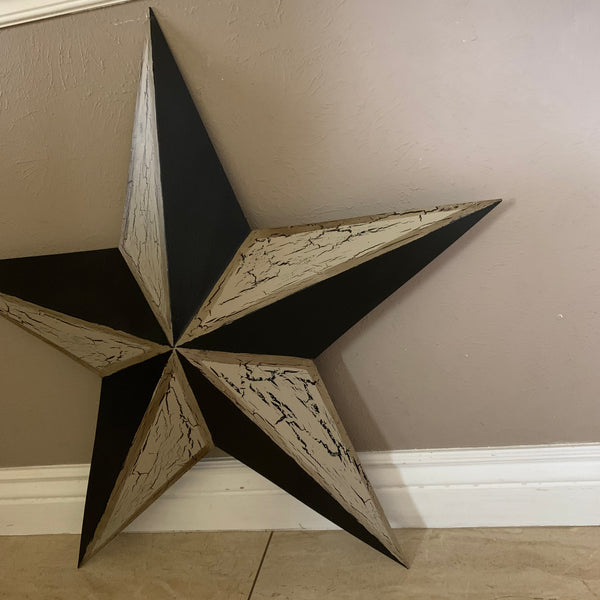 CRACKLE STYLE BEIGE & BLACK METAL BARN STAR METAL WALL ART WESTERN HOME DECOR RUSTIC NEW