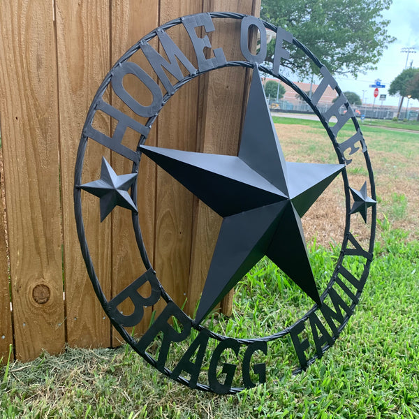 BRAGG STYLE YOUR CUSTOM NAME HOME OF FAMILY STAR METAL BARN STAR 3d TWISTED ROPE RING WESTERN HOME DECOR NEW HANDMADE 24",32",34",36",40",42",44",46",50"