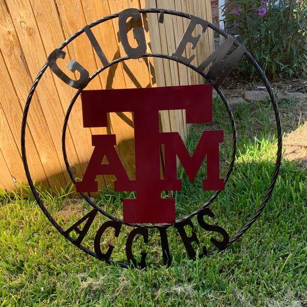 GIGEM AGGIES METAL CUSTOM VINTAGE CRAFT TEAM SIGN HANDMADE