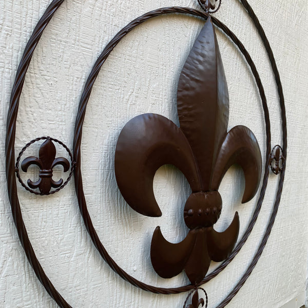 MULTI FLEUR DE LIS METAL WALL ART WESTERN HOME DECOR VINTAGE RUSTIC BROWN ART NEW