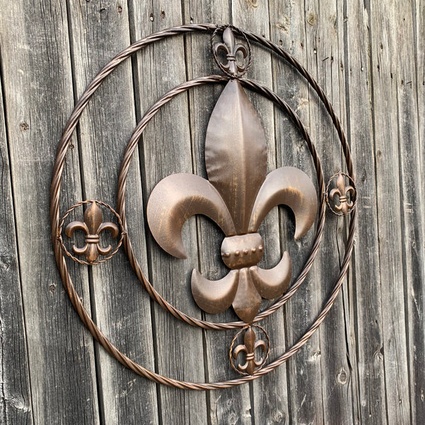 MULTI FLEUR DE LIS METAL WALL ART WESTERN HOME DECOR VINTAGE RUSTIC BROWN ART NEW