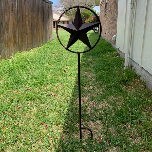10",12",16",24" STAR STAKE METAL BARN STAR WITH TWISTED ROPE RING WESTERN HOME DECOR BROWN
