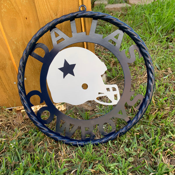 12", 18", 24", 32" DALLAS COWBOYS HELMET SIGN NAVY BLUE & WHITE METAL CUSTOM VINTAGE CRAFT WALL ART TEAM SIGN HANDMADE