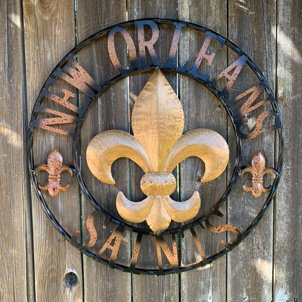 18", 24", 32" NEW ORLEANS SAINTS METAL SIGN WALL ART WESTERN HOME DECOR RUSTIC GOLD & BLACK ART NEW