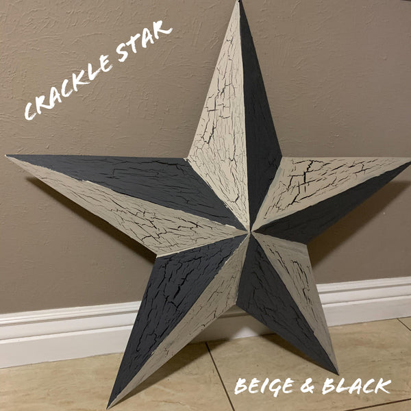 CRACKLE STYLE BEIGE & BLACK METAL BARN STAR METAL WALL ART WESTERN HOME DECOR RUSTIC NEW