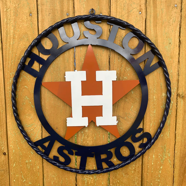 12",18",24",32",36" HOUSTON ASTROS ORANGE & NAVY  BLUE CUSTOM METAL VINTAGE CRAFT WALL ART HANDMADE