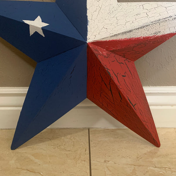 CRACKLE STYLE RED WHITE & BLUE METAL BARN STAR METAL WALL ART WESTERN HOME DECOR RUSTIC NEW
