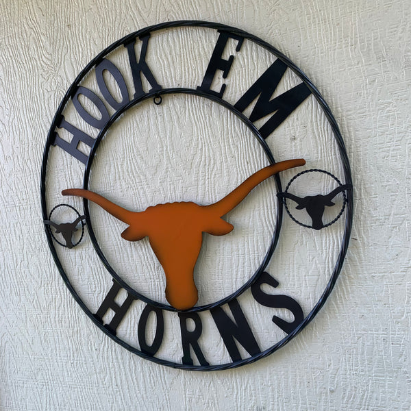 HOOKEM HORNS TEXAS LONGHORNS HOOK EM METAL CUSTOM VINTAGE CRAFT WALL ART TEAM SIGN HANDMADE