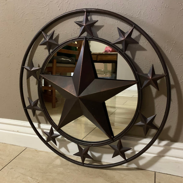 24" MULTI STAR WITH MIRROR METAL ART WESTERN HOME WALL DECOR RUSTIC BROWN NEW HANDMADE