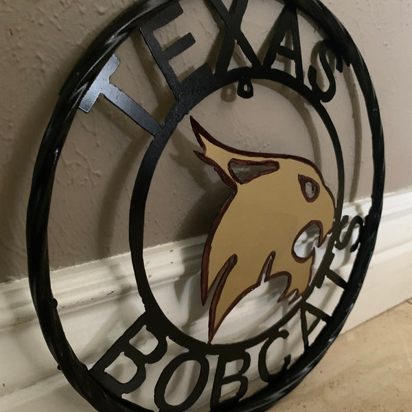 12" TEXAS BOBCATS CUSTOM METAL VINTAGE CRAFT SIGN TEAM WESTERN HOME DECOR HANDMADE