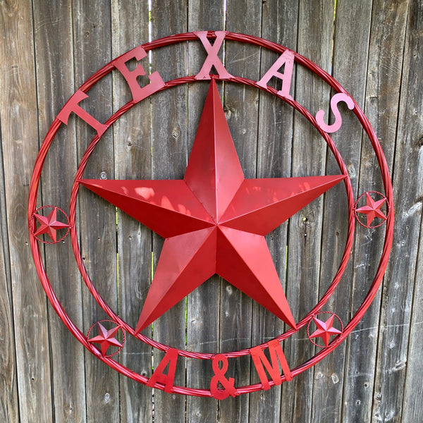 TEXAS A&M BURGUNDY RED BARN LONE STAR METAL CUSTOM VINTAGE CRAFT TEAM STAR WESTERN HOME DECOR HANDMADE SIZE:24",32",36",40",42",44",46",50"