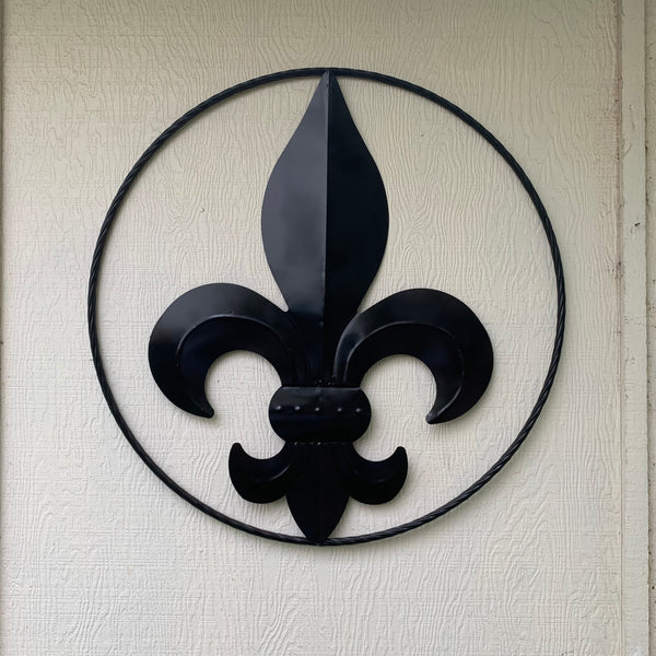 #EH10645 24", 36" GLOSS BLACK FLEUR DE LIS METAL WALL ART SIGN WESTERN HOME DECOR HANDMADE NEW