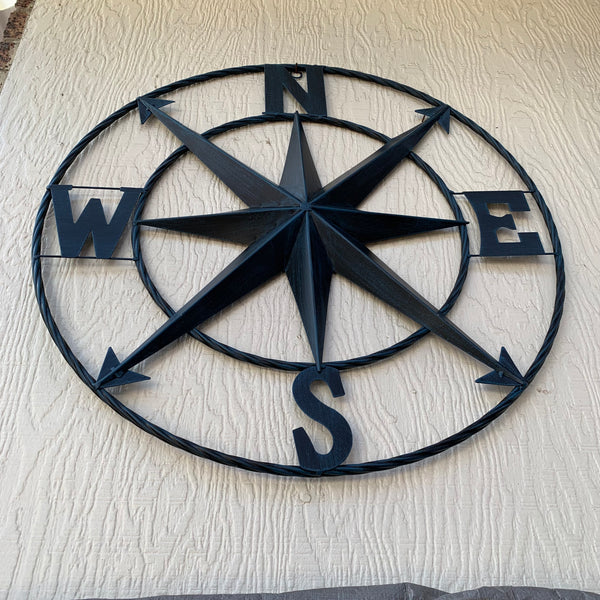 #SI_B8235 COMPASS NAVY BLUE 24" METAL SIGN WESTERN HOME DECOR HANDMADE NEW