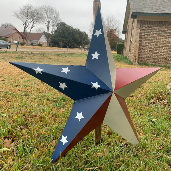 12",16",24",30",36" USA AMERICAN FLAG STAR STYLE #1 RED WHITE & BLUE METAL BARN STAR WALL ART HANDMADE STYLE# 1