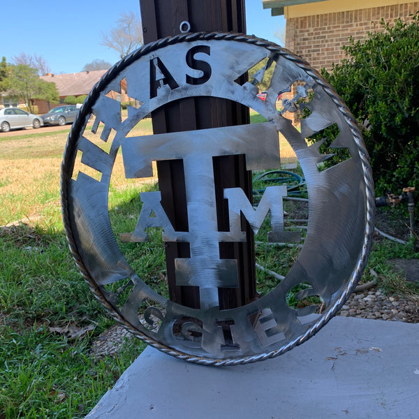 24" TEXAS A&M WIDE BAND RAW METAL CUSTOM VINTAGE CRAFT WALL ART TEAM SIGN HANDMADE