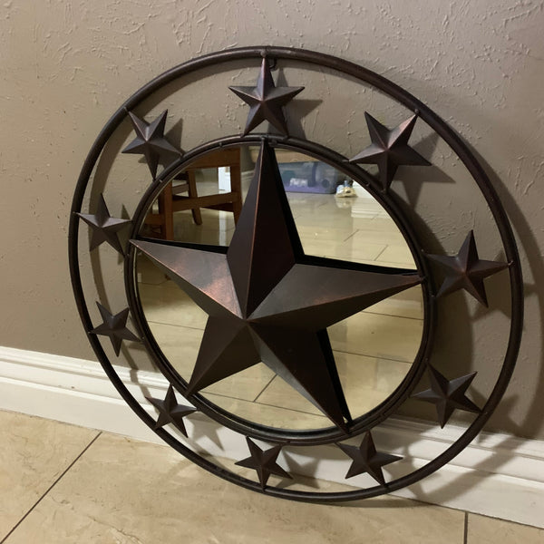 24" MULTI STAR WITH MIRROR METAL ART WESTERN HOME WALL DECOR RUSTIC BROWN NEW HANDMADE