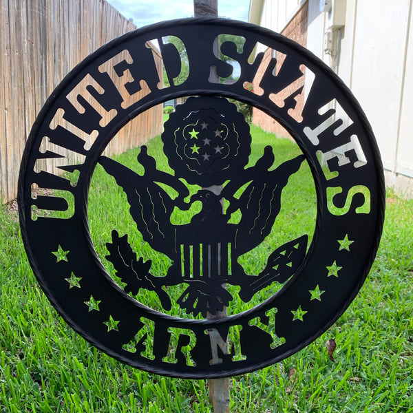 24" USA ARMY MILITARY BROWN  METAL DISC STYLE WALL ART DECOR VINTAGE CRAFT WESTERN HOME DECOR NEW