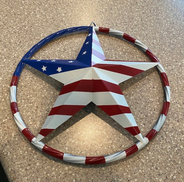 USA AMERICANA FLAG STAR METAL RED WHT BLUE STAR WESTERN HOME DECOR HANDMADE 12",16",24",32"36",38",40",48"