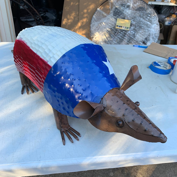 30",22",14",10" TEXAS FLAG ARMADILLO GARDEN ANIMAL SCULPTURE METAL DECOR ORNAMENT PATRIOTIC DECOR
