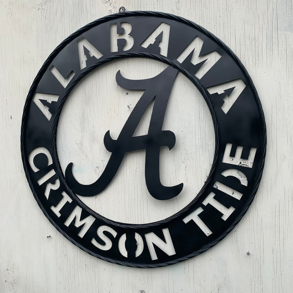 ALABAMA CRIMSON TIDE BLACK WIDE BAND RING LASERCUT CUSTOM METAL VINTAGE TEAM CRAFT HANDMADE