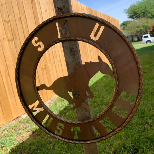 SMU MUSTANGS HAMMERED COPPER METAL CUSTOM VINTAGE CRAFT WALL ART TEAM SIGN HANDMADE