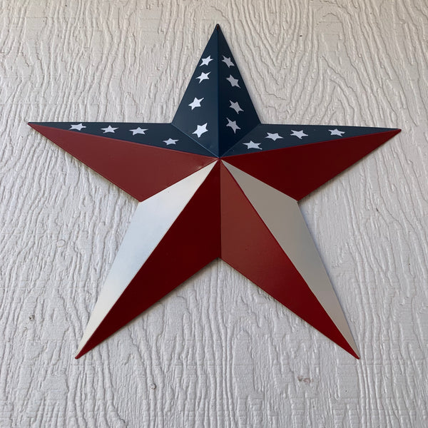 12",16",24",30",36" USA AMERICAN FLAG STAR RED WHITE & BLUE METAL BARN STAR METAL WALL ART HANDMADE