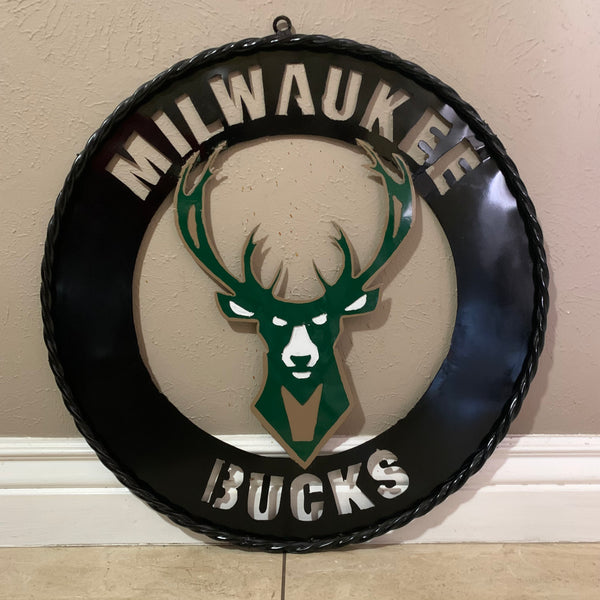 24" MILWAUKEE BUCKS WIDE BAND DISC STYLE METAL CUSTOM VINTAGE CRAFT TEAM SPORTS SIGN HANDMADE